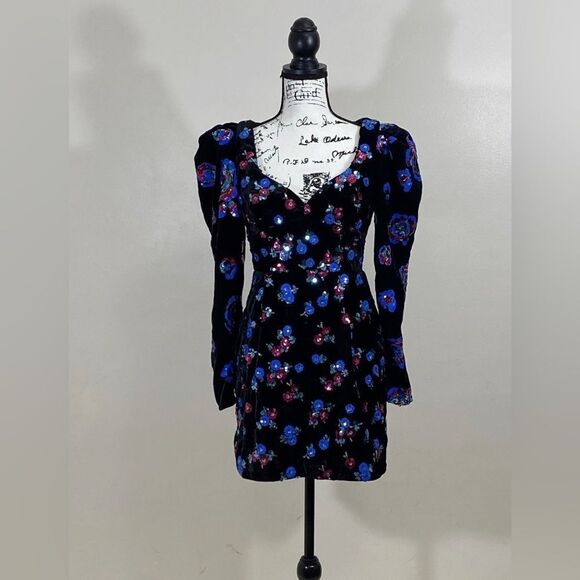 Sabina Musayev Sequin Embellished Velvet Puff Shoulder Dress size M - Picture 6 of 11